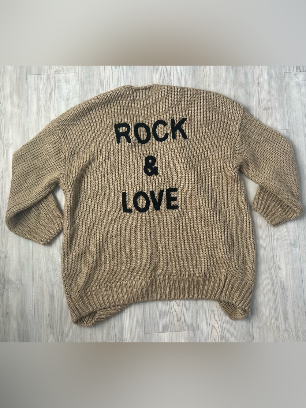Women’s Chunky Knit Open Cardigan - Camel “Rock & Love”